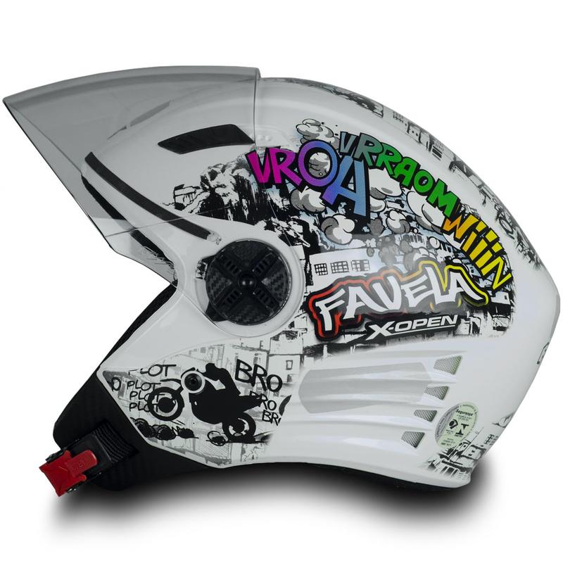Capacete Moto X Open Favela Branco Brilhante Aberto Tamanho 56